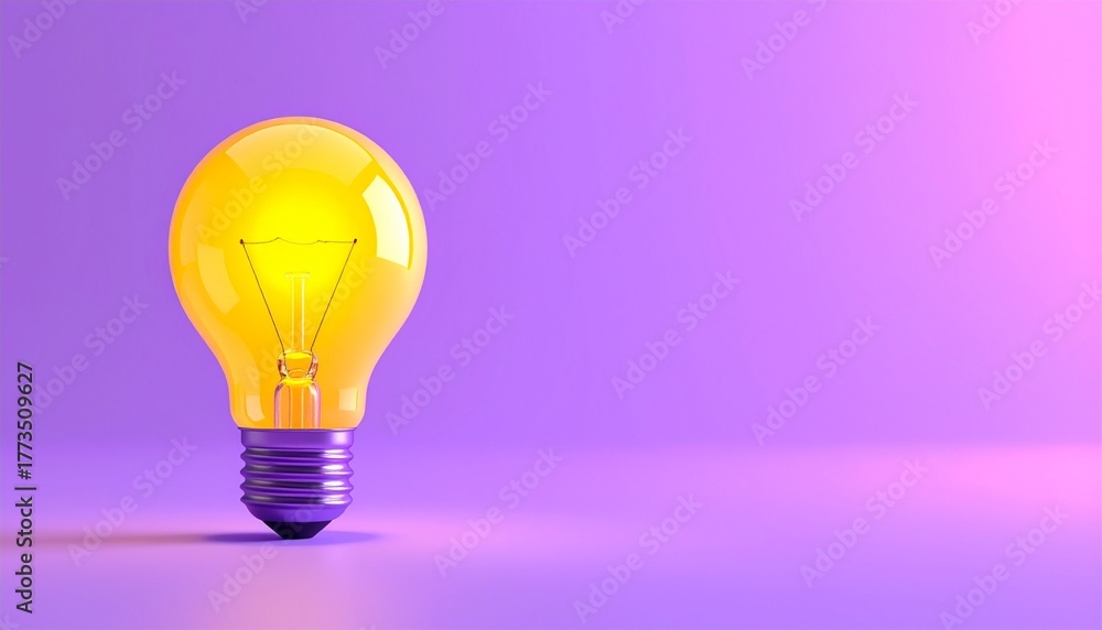 Fototapeta premium Bright Glowing Light Bulb on Purple Background