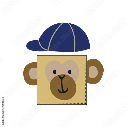 Cute monkey face with blue cap vector illustration for kids t-shirt design