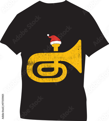 Cute cartoon tuba player wearing a santa hat perfect for festive christmas gift designs