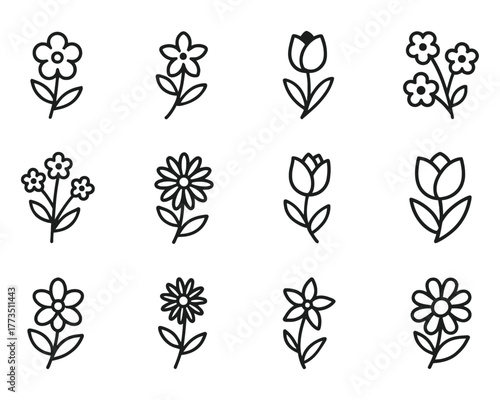 Collection of handdrawn flower icons