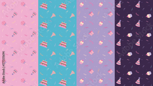 Cute hand drawn birthday seamless pattern set