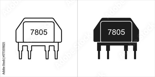 Voltage regulator ic 7805 icon in outline and solid black