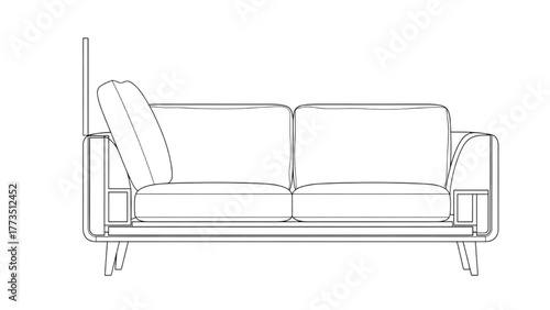 Line art illustration of a modern sofa perfect for interior design projects