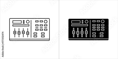 Two audio mixer console icons, one outline and one filled, on a