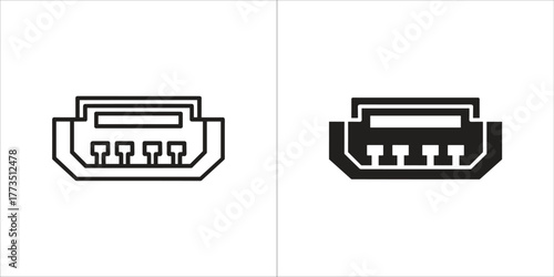 Two usb port icons, one outline and one filled, on a