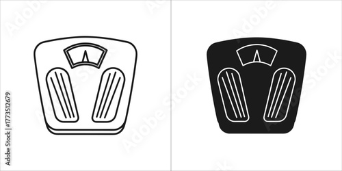 Set of two scale icons, one outline and one filled, representing weight measurement and health