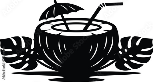 Coconut tropical drink silhouette vector illustration