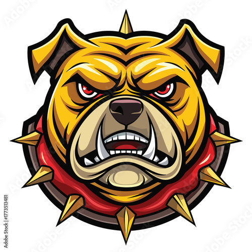 Fierce bulldog mascot head with spiked collar
