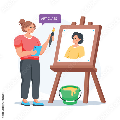 Well designed flat illustration of art class, premium vector
