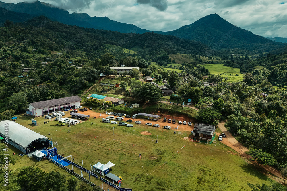Naklejka premium The beautiful landscape of green rice terraces in Bali, Indonesia, and rice fields in Thailand showcases stunning Asian nature and agriculture
