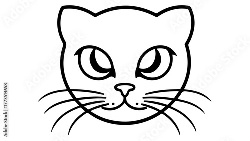 simple line art of a cute cat face staring