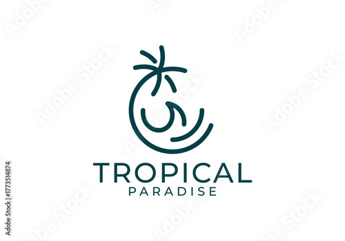simple palm beach linear style logo design vector