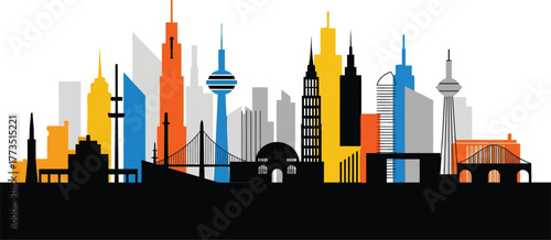 City skyline silhouette vector landmarks in minimal design