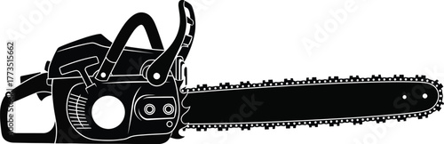 Industrial chainsaw illustration icon for carpentry, power tools, and maintenance design 