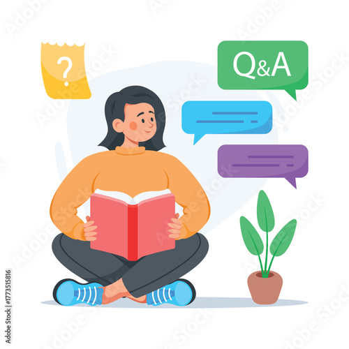 Take a look at this amazing flat style illustration of answer and question session