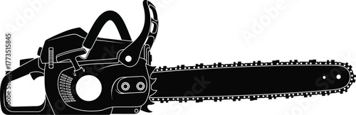 Industrial chainsaw illustration icon for carpentry, power tools, and maintenance design 