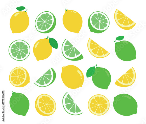 Seamless pattern of lemons and limes with whole fruits, slices, and wedges. Bright tropical citrus design perfect for summer themes, packaging, backgrounds, and healthy lifestyle concepts.