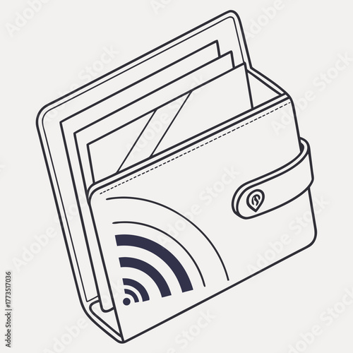 Smart wallet with rfid signal, line drawing style