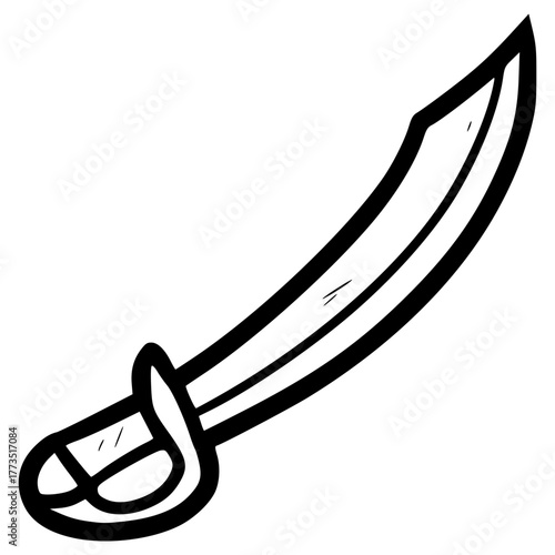 doodle pirate sword illustration hand draw outline isolated vector