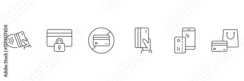 Credit card icon set. Credit card payment icons symbol in thin line and flat style. For apps and websites. Vector illustration.