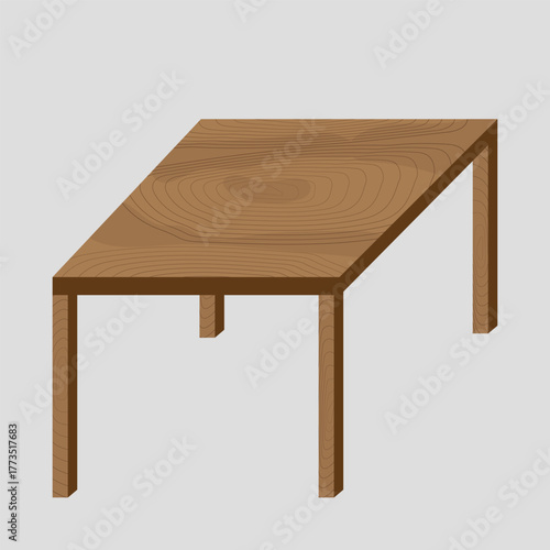 Isometric Minimalist Wooden Table Illustration with Natural Brown Texture and Clean Lines for Furniture Design, Interior Background, and Home Decoration Concept