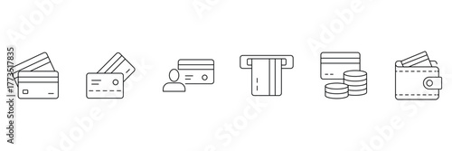 Credit card icon set. Credit card payment icons symbol in thin line and flat style. For apps and websites. Vector illustration.
