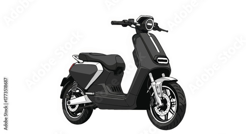 Modern electric scooter vector illustration. Sleek minimalist moped for urban mobility. Eco-friendly personal transport graphic isolated on white background