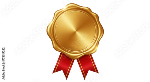 Gold medal with red ribbon isolated on transparent background