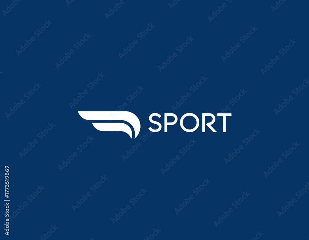 Fototapeta premium A dynamic sport logo design featuring a streamlined wing and the word 'SPORT,' signifying energy, motion, and athleticism suitable for branding and merchandise.