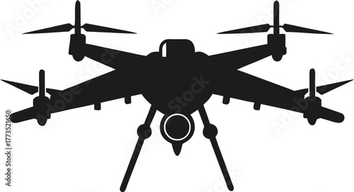 Military drone in sky silhouette vector black , white background