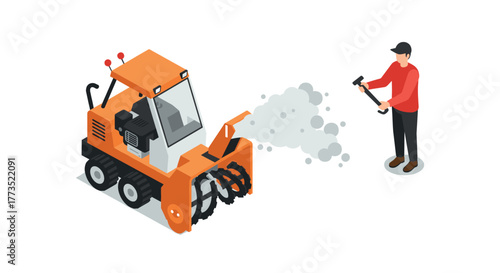 Isometric snowblower with operator efficient winter equipment in action