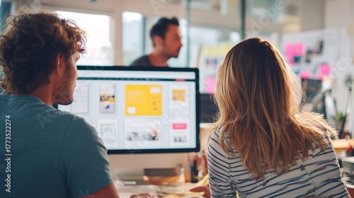 Creative agency team presenting innovative design concepts to client in modern office space collaborative environment focused viewpoint for effective communication and engagement