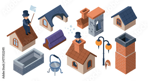 Isometric chimney sweeper and architecture elements