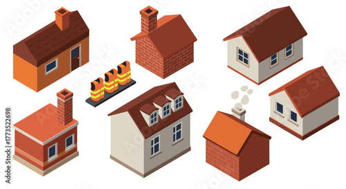Isometric house models and construction tools for architectural design
