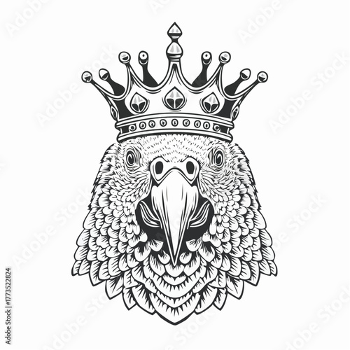 Parrot King Crown Vector Illustration, Bird Royalty, Exotic Pet