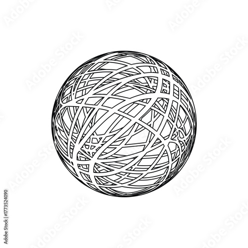 Abstract Sphere with Geometric Lines black and white modern minimalist design shape pattern illustration art graphic element background