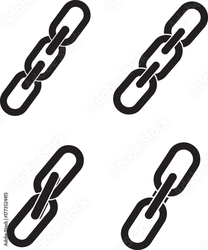 Four simple black chain link icons representing connection strength and security