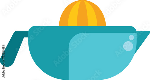 Blue citrus juicer squeezing the juice from an orange half