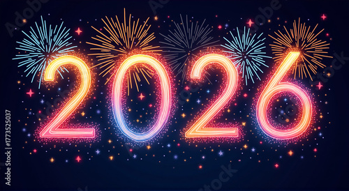 Colorful 2026 New Year celebration with fireworks, sparkles, and bright holiday energy
