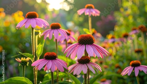 Fototapeta Naklejka Na Ścianę i Meble -  Vibrant pink coneflowers in sunlight