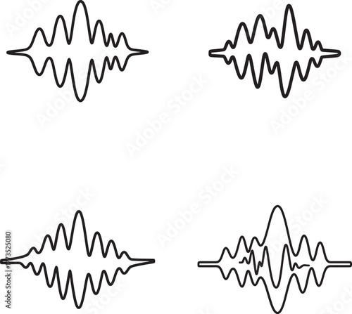 Four distinct black and white waveform patterns representing sound or data visualization