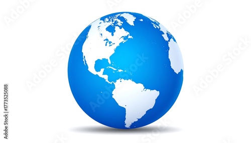 Fototapeta Naklejka Na Ścianę i Meble -  3D realistic earth globe icon with blue oceans and white continents, symbol of global connection, world map, and international concept, isolated on white background.
