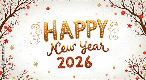 Shiny golden 2026 numbers with fireworks and holiday celebration theme
