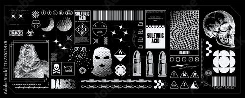 Futuristic HUD interface, big set in cyberpunk style, data panels, glitch effects, HUD, high-tech graphic elements. Vector set for interface design. 