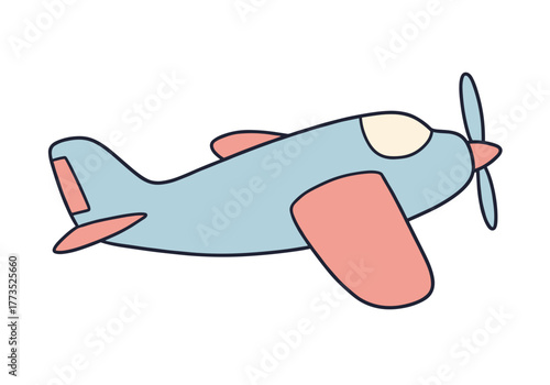 Vintage airplane illustration in pastel colors with propeller  