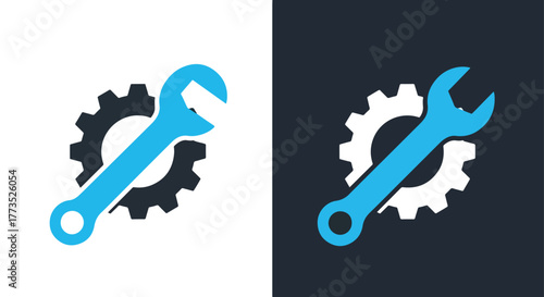 Wrench and gear service icon concept - Vector icon symbol for website - Icon vector - Blue icon vector