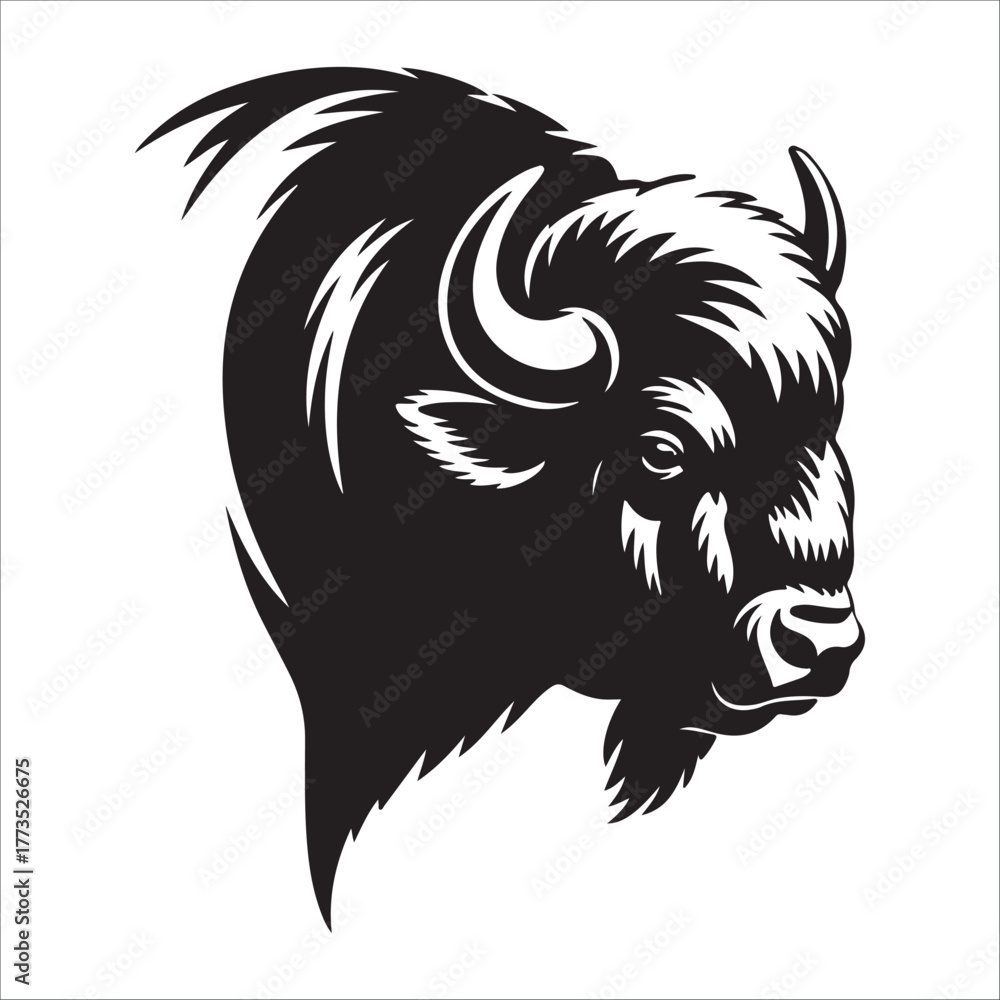 Fototapeta premium Collection of stylized bison and buffalo head silhouette vector illustrations 