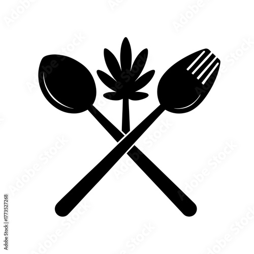  wooden spoon and fork crossed icon 