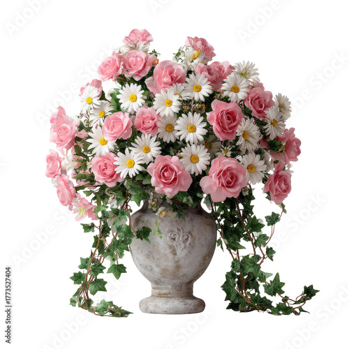 Wallpaper Mural Elegant bouquet of pink roses, white daisies, and greenery in a vase Torontodigital.ca