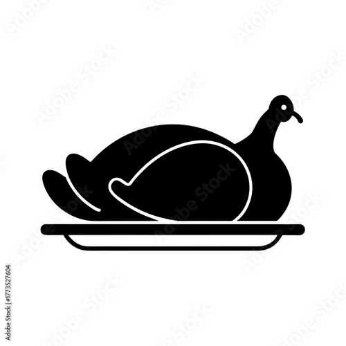 olden roasted turkey on platter cute flat icon 